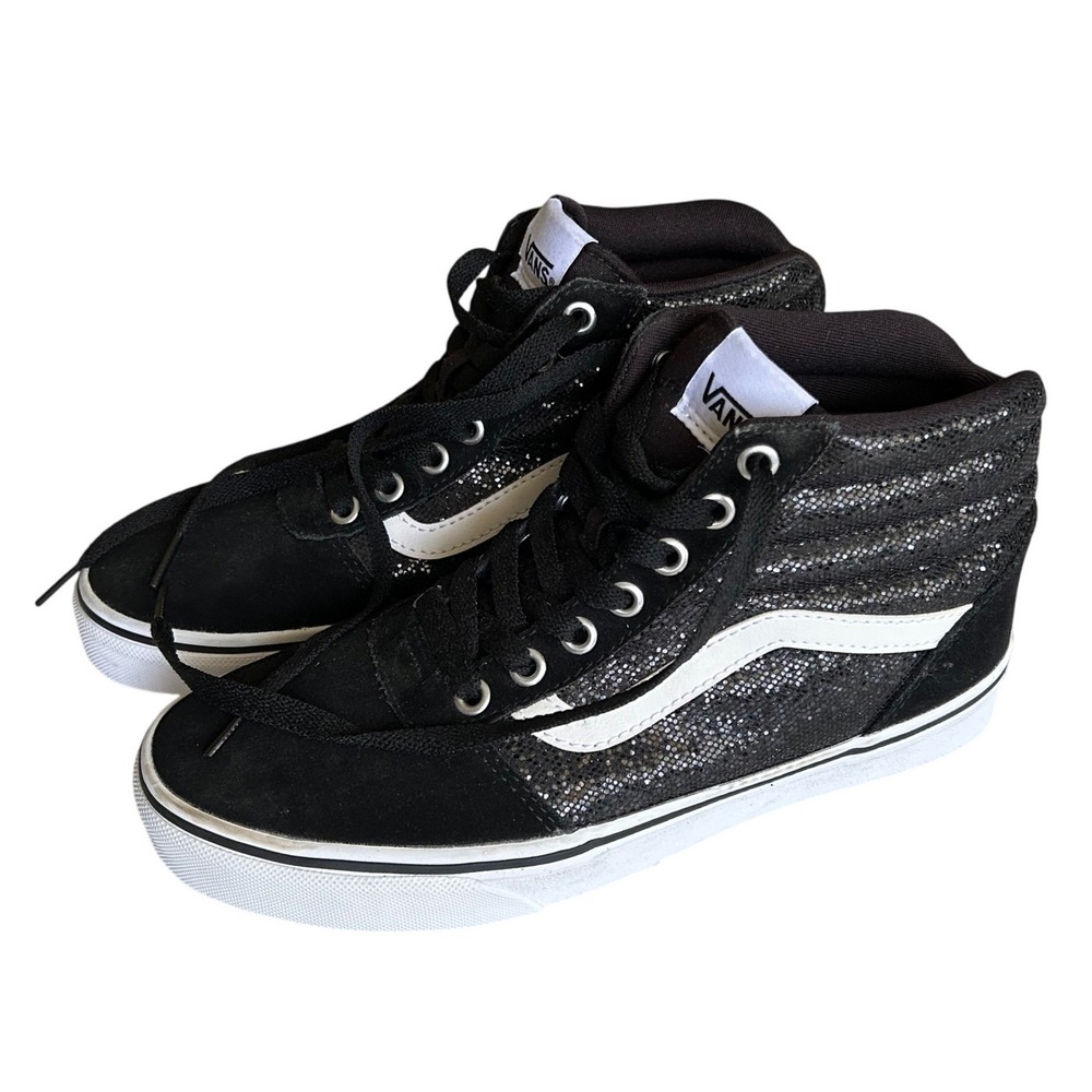 New Vans Womens Black‎ Glitter Suede High Top Sneakers Ward Hi Chunky Size 7.5